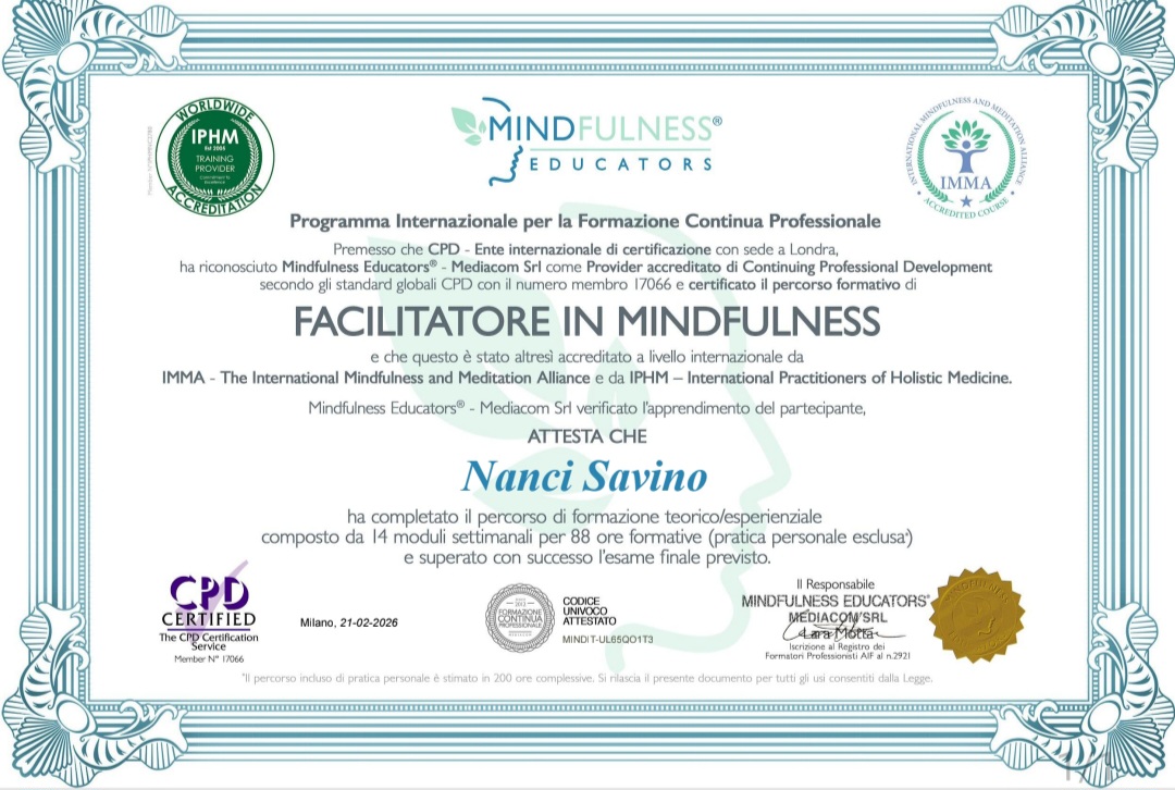 -	Corso di formazione di Mindfulness Educators - Facilitatore in Mindfulness